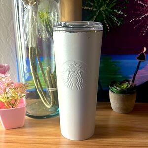 EUC Starbucks 2021  Pearl White Stainless Steel Cold Brew Tumbler 16 oz